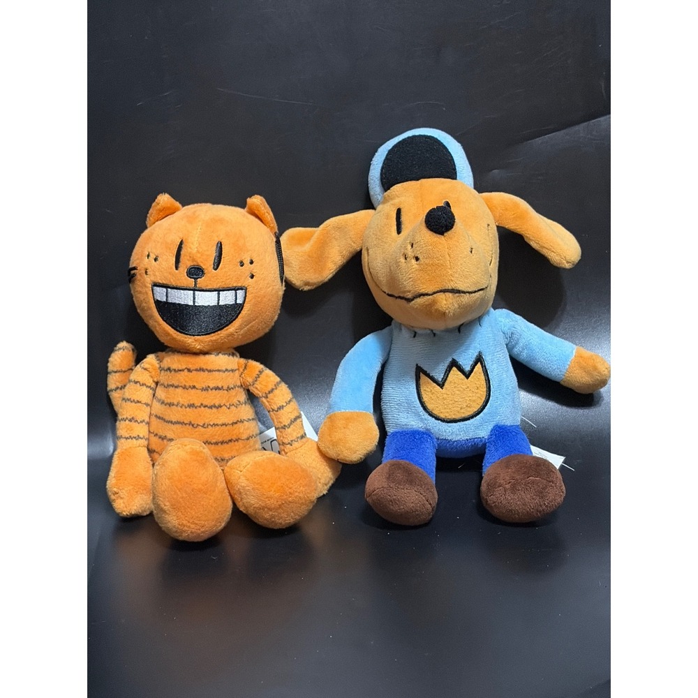 MerryMakers Dav Pilkey Dog Man and Li'l Petey Plush Toy Set 9 Inch Orange Blue